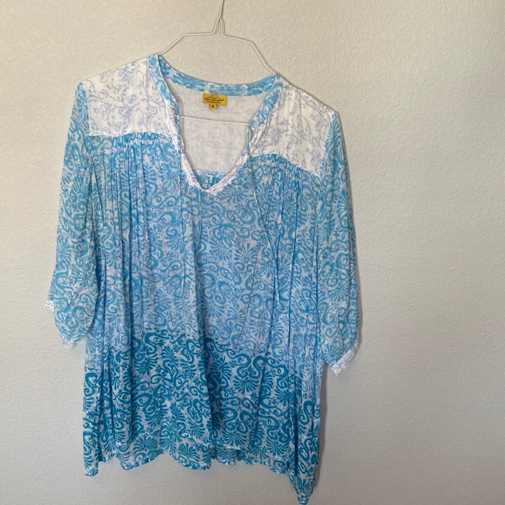 Roberta roller rabbit, size medium swim cover-up in shades of blues